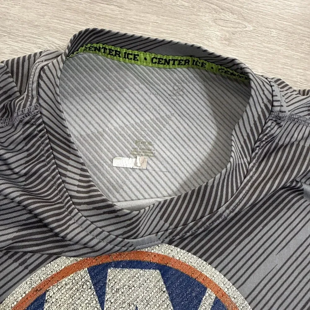 New York Islanders Shirt Reebok Men's Gray Performance Hockey Logo Large